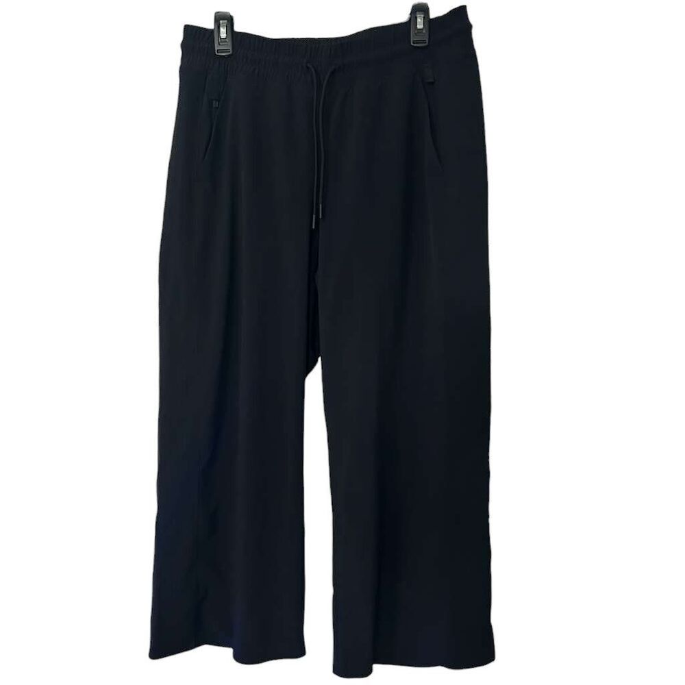 Athleta High Rise Wide Leg Black Pants Womens Size 12 Drawstring Stretch